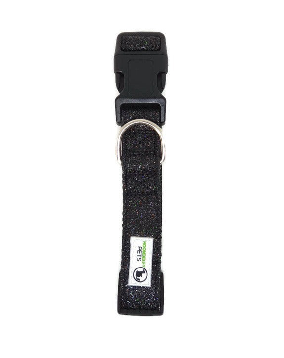 Bling Glitter Overlay Nylon Dog Collar Breakaway Buckle - Moondidley Pets Small Black