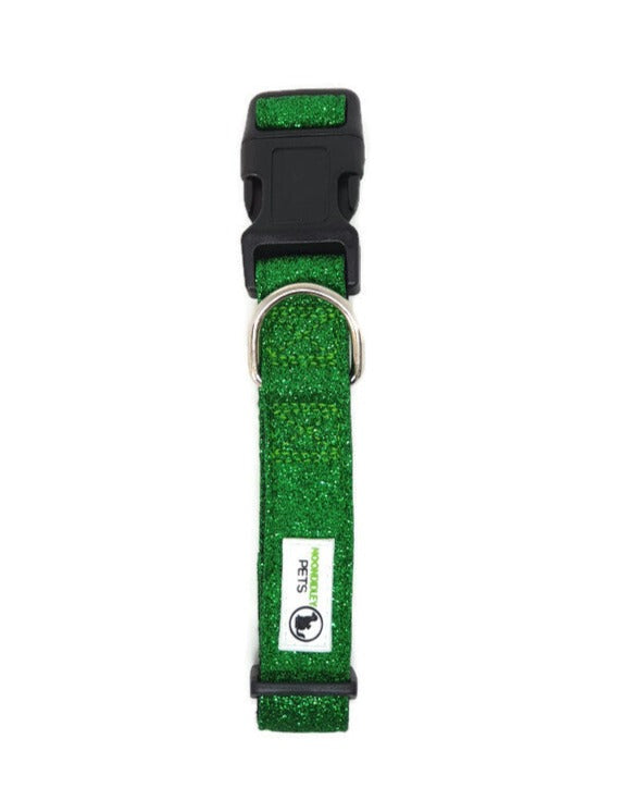 Bling Glitter Overlay Nylon Dog Collar Breakaway Buckle - Moondidley Pets Small Green