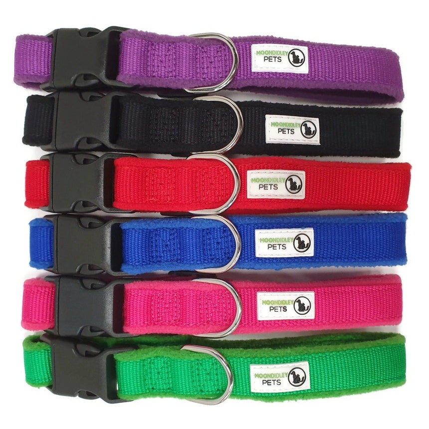 100% Pure Bamboo Fibre w/Fleece Lining Dog Collar Plastic Buckle - Moondidley Pets Large Green