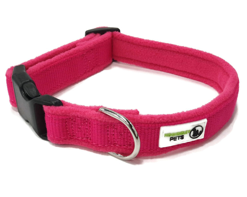 100% Pure Bamboo Fibre w/Fleece Lining Dog Collar Plastic Buckle - Moondidley Pets Large Pink