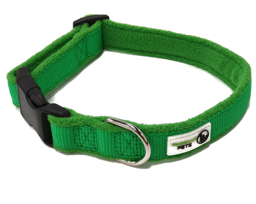 100% Pure Bamboo Fibre w/Fleece Lining Dog Collar Plastic Buckle - Moondidley Pets  Small Green