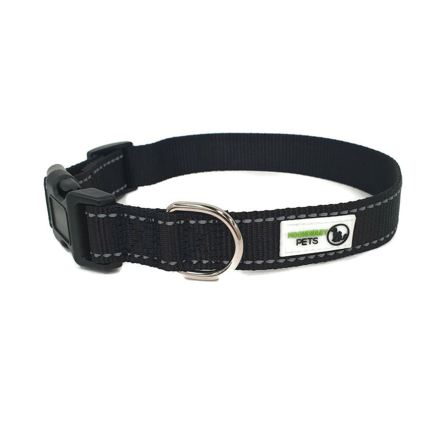 Nylon w/Reflective Stitching Dog Collar X-Small Black - Moondidley Pets