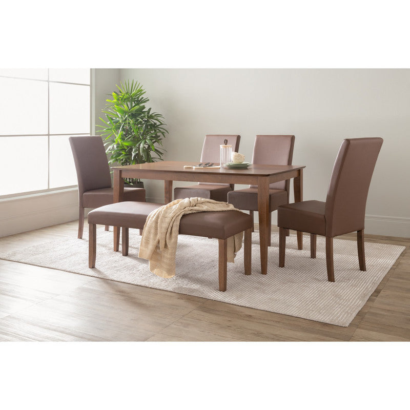 ALLEGRO Dining Table + 4x MESI Dining Chair + MESI Bench - 6 Piece Dining Set - Cocoa