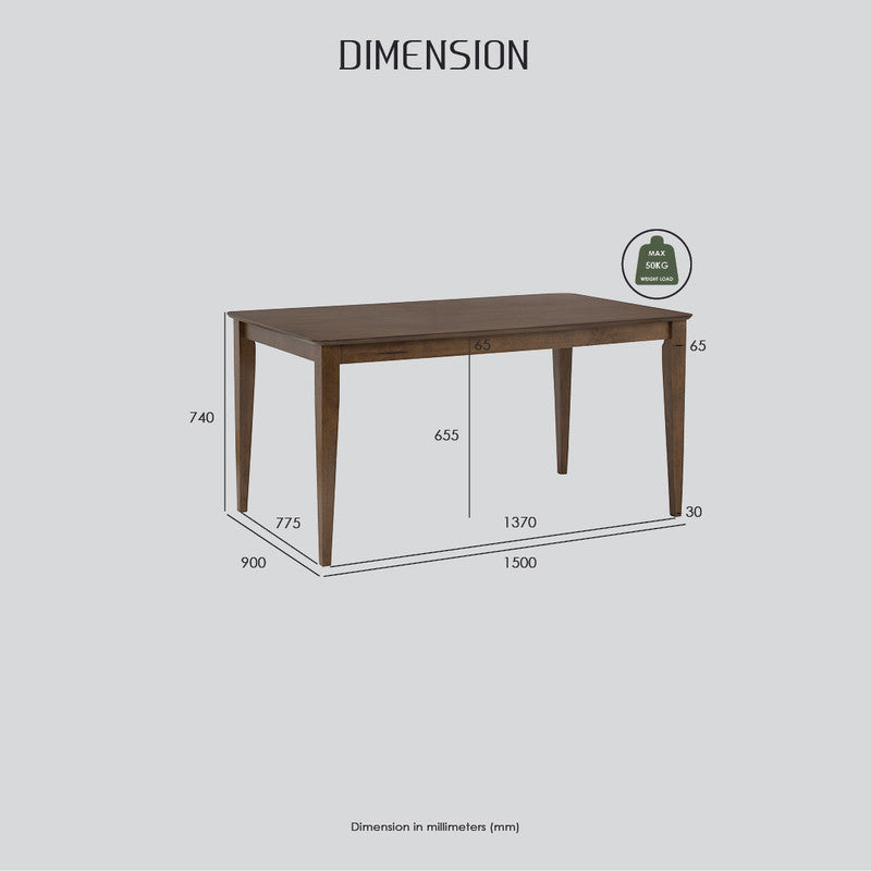 ALLEGRO Dining Table + 4x MESI Dining Chair + MESI Bench - 6 Piece Dining Set - Cocoa