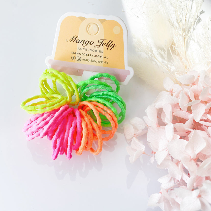 MANGO JELLY Kids Hair Ties (3cm) - Silky Pop Neon -Twin Pack