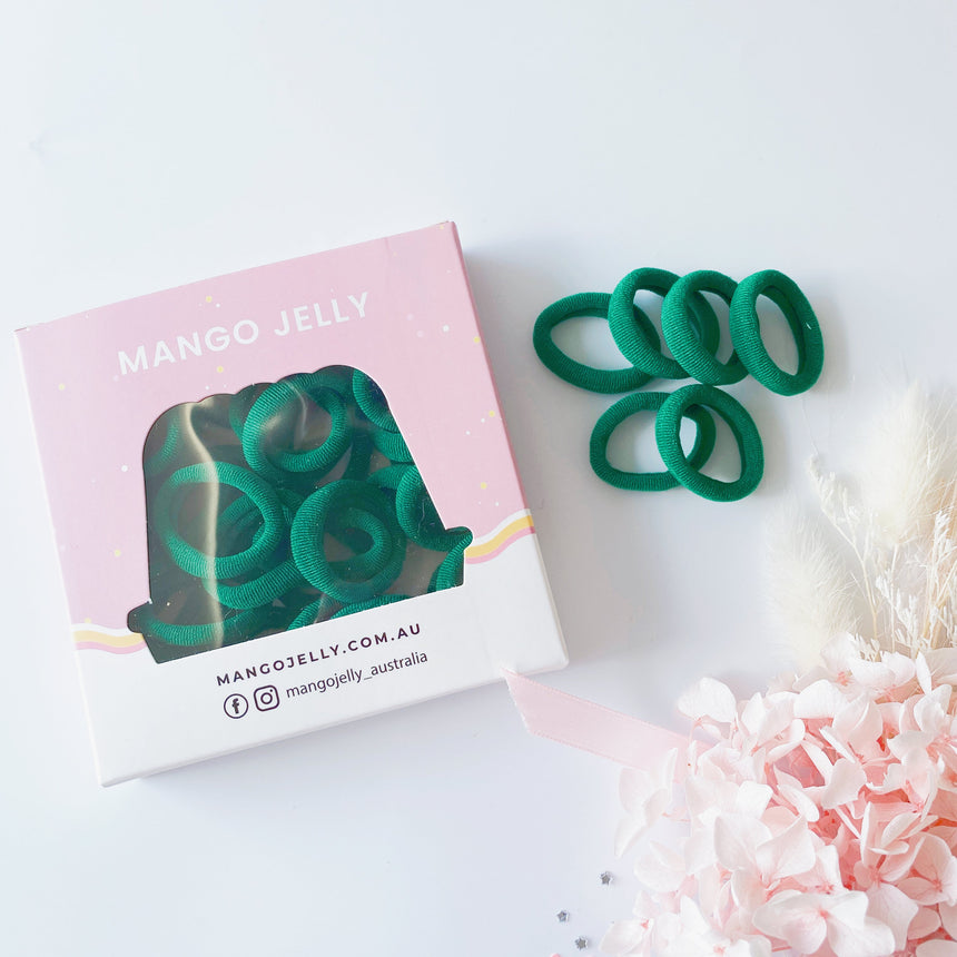 MANGO JELLY Metal Free Hair Ties (3cm) - School Colour Green 36P - TwinPack