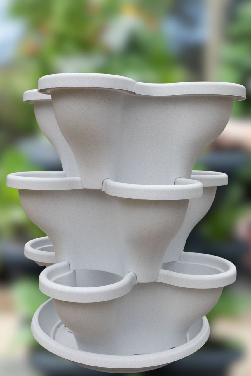 Single 3 Tier Large Verandah Planter - Stone White