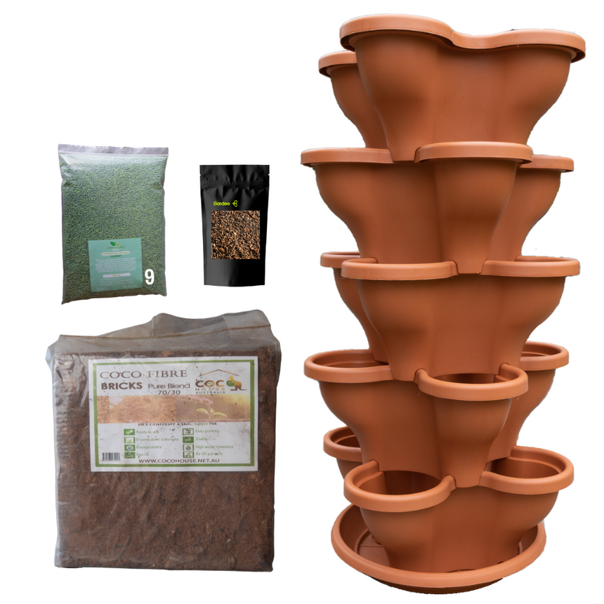 Single 5 Tier Large Verandah Planter Garden Kit (Inc Coir, A & B Nutrient and Bardee Superfly Organic Booster) - Terracotta