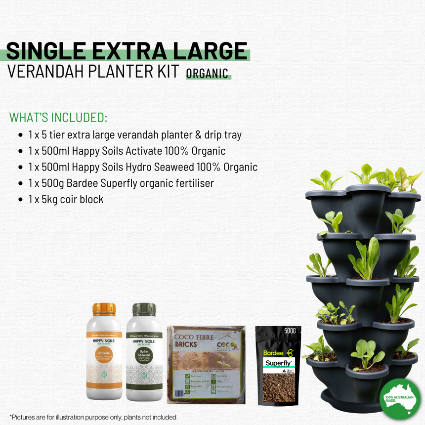 Single 5 Tier Extra Large Verandah Planter Garden Kit (Inc Coir, A & B Nutrient and Bardee Superfly Organic Booster)  - Charcoal