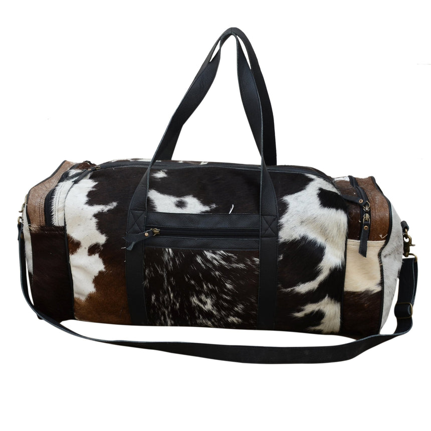 COWHIDE PATCH OVERNIGHT BAG