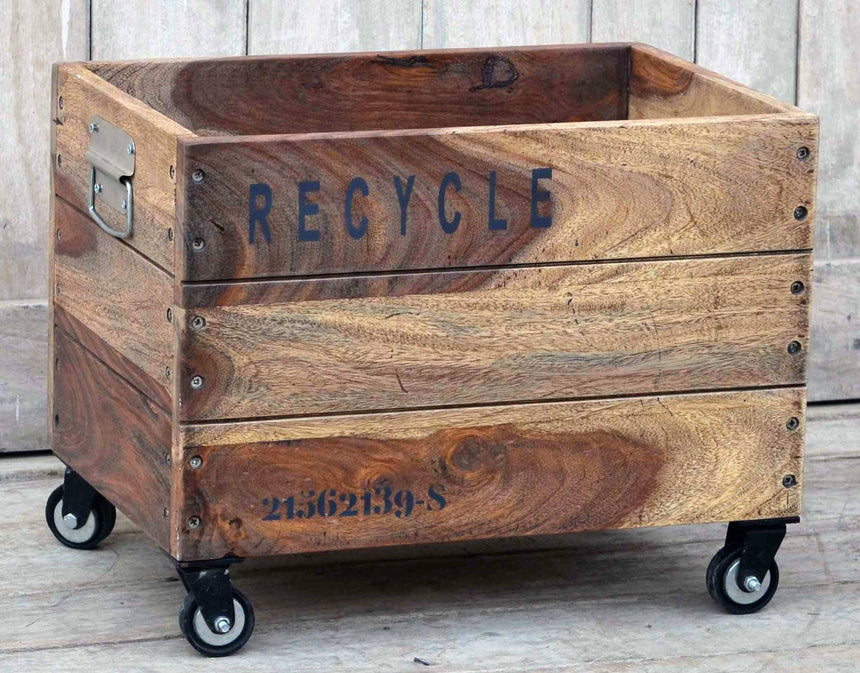 INDUSTRIAL RECYCLE BASKET ON CAST IRON WHEELS