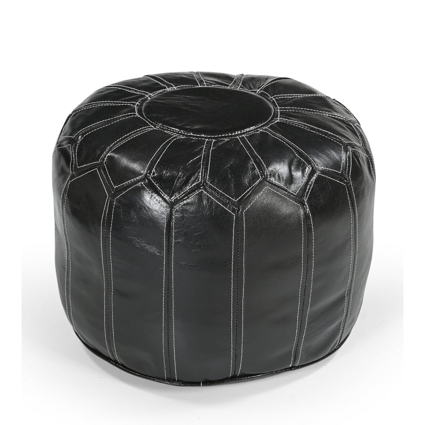 MOROCCAN LEATHER OTTOMAN BLACK