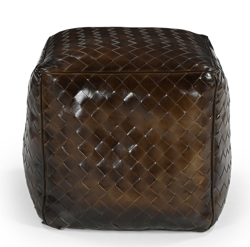 GENUINE LEATHER LATTICE OTTOMAN