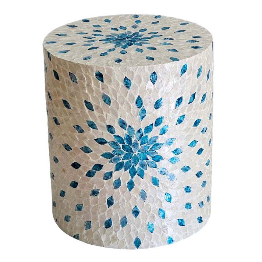 MOTHER OF PEARL AQUAMARINE DREAM STOOL/SIDE TABLE