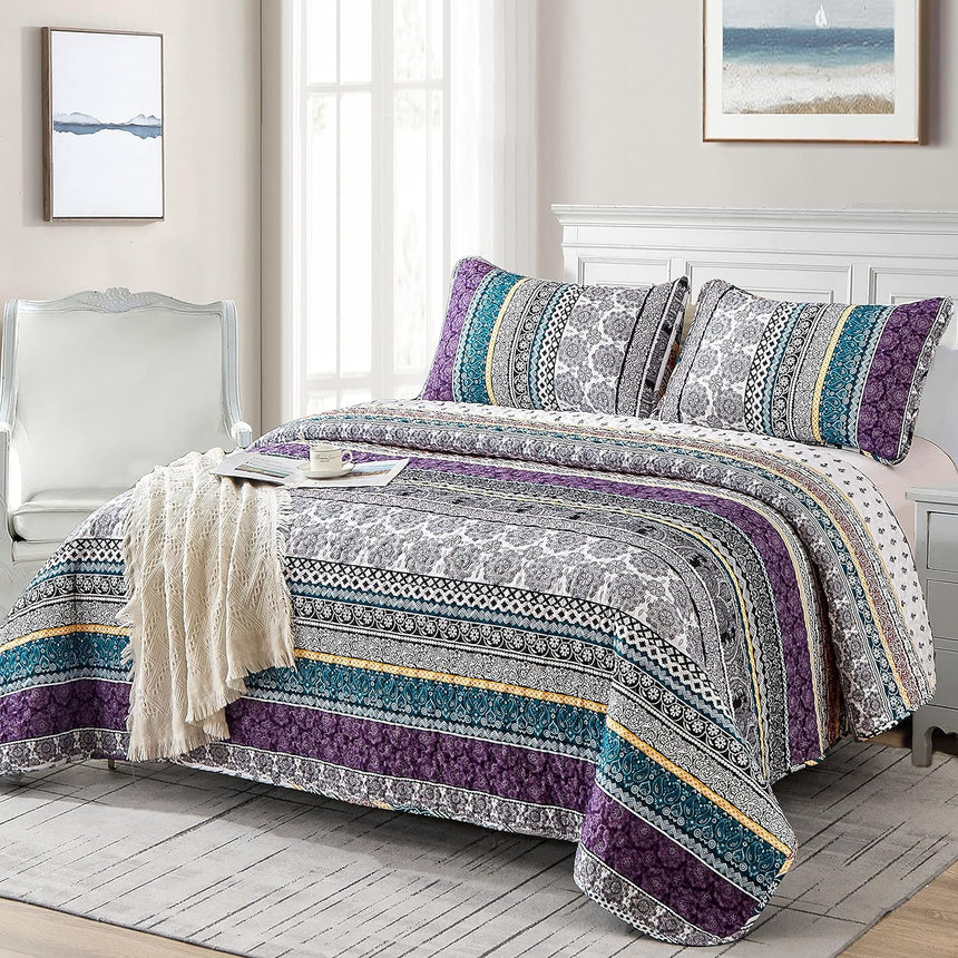 Aesthetic Quilted Bedspread and Pillowcases Set: Unify Your Bedroom's Look - Queen size