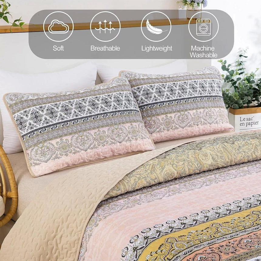 Crafted Quilted Bedspread and Pillowcases Set: A Testament to Skilled Craftsmanship - Queen size