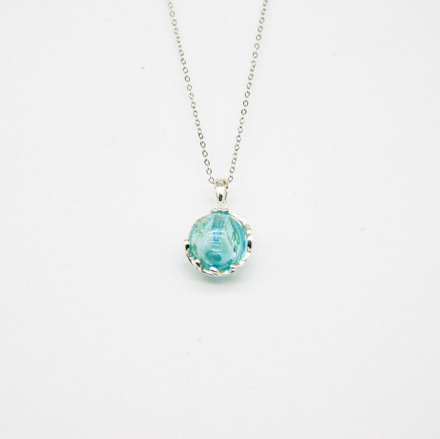 Gift Box - Aroma Necklace White Gold - Planet Celestial Aqua (Light Blue) + Purify Oil Blend