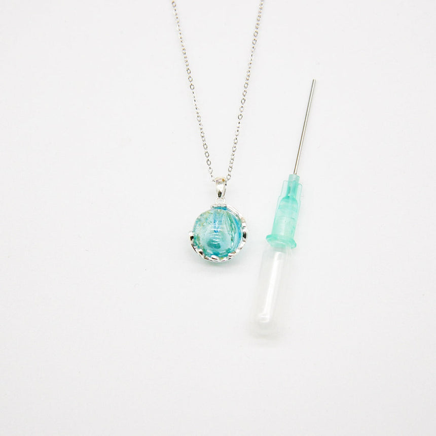 Gift Box - Aroma Necklace White Gold - Planet Celestial Aqua (Light Blue) + Purify Oil Blend