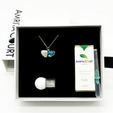 Gift Box - Aroma Necklace 925 Silver, Gold coated - Green Shell Ocean Breeze (Light blue) + Purify Oil Blend