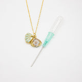 Gift Box - Aroma Necklace 925 Silver, Gold coated - Green Shell Dreamy Lavender (Light Purple) + Purify Oil Blend