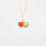 Gift Box - Aroma Necklace 925 Silver, Gold coated - Green Shell Sunset Coral (Bright Red Orange) + Purify Oil Blend