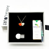 Gift Box - Aroma Necklace 925 Silver, Gold coated - Green Shell Sunset Coral (Bright Red Orange) + Purify Oil Blend