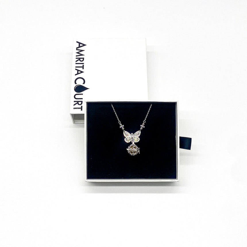 Gift Box - Butterfly White Gold Aroma Necklace + Purify Oil Blend