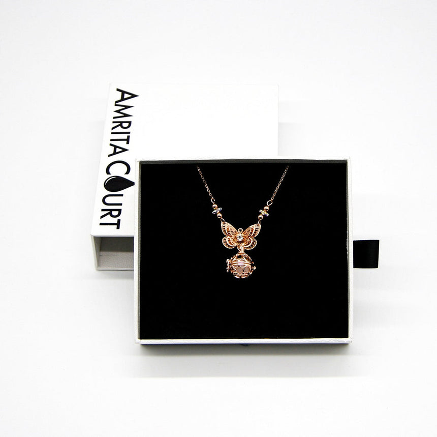 Gift Box - Butterfly Rose Gold Aroma Necklace + Purify Oil Blend