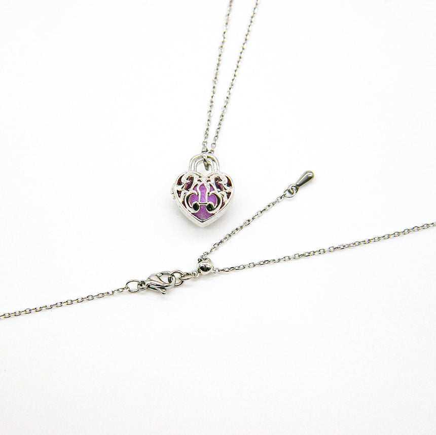 Gift Box - Heart Lock White Gold Aroma Necklace + Purify Oil Blend