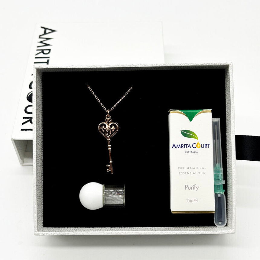 Gift Box - Key Rose Gold Aroma Necklace + Purify Oil Blend