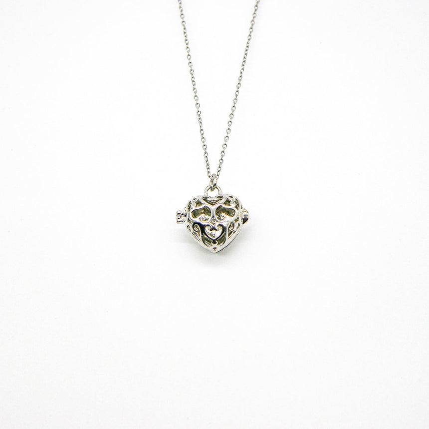 Gift Box - Love Heart White Gold Aroma Necklace + Purify Oil Blend