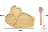 Bamboo Kids Children Baby Plate Bowl & Silicon Suction Cap Base & Spoon - Rabbit