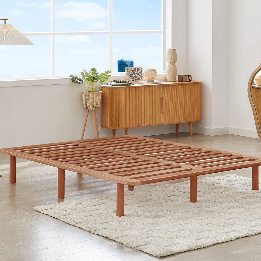 Bondi Wooden Pinewood Bed Base in Walnut - Double