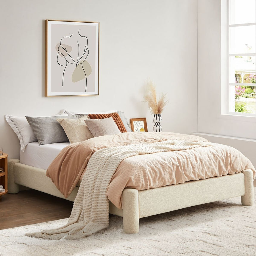 Zara Modern Boucle Fabric Bed Base - Queen