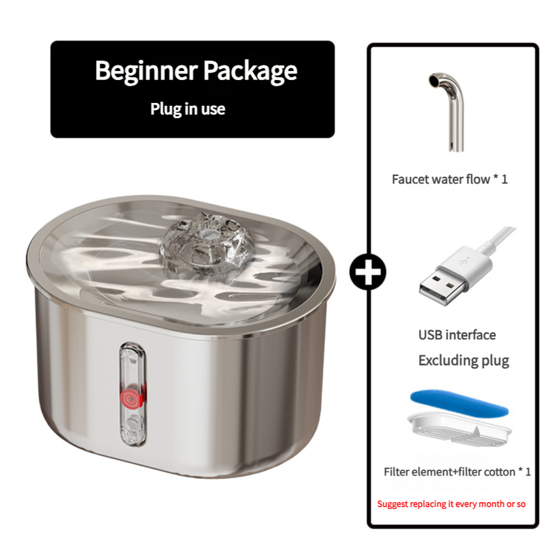 Beginner Package Stainless Steel Pet Water Fountain with Faucet Flow and USB Interface