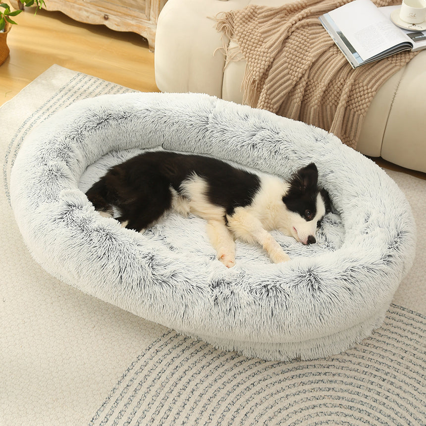 Fluffy Donut-Shaped Pet Bed- Soft, Cozy, and Anti-Anxiety for Dogs and Cats, Machine Washable  Gradient Gray  Size:S 60*15*18cm