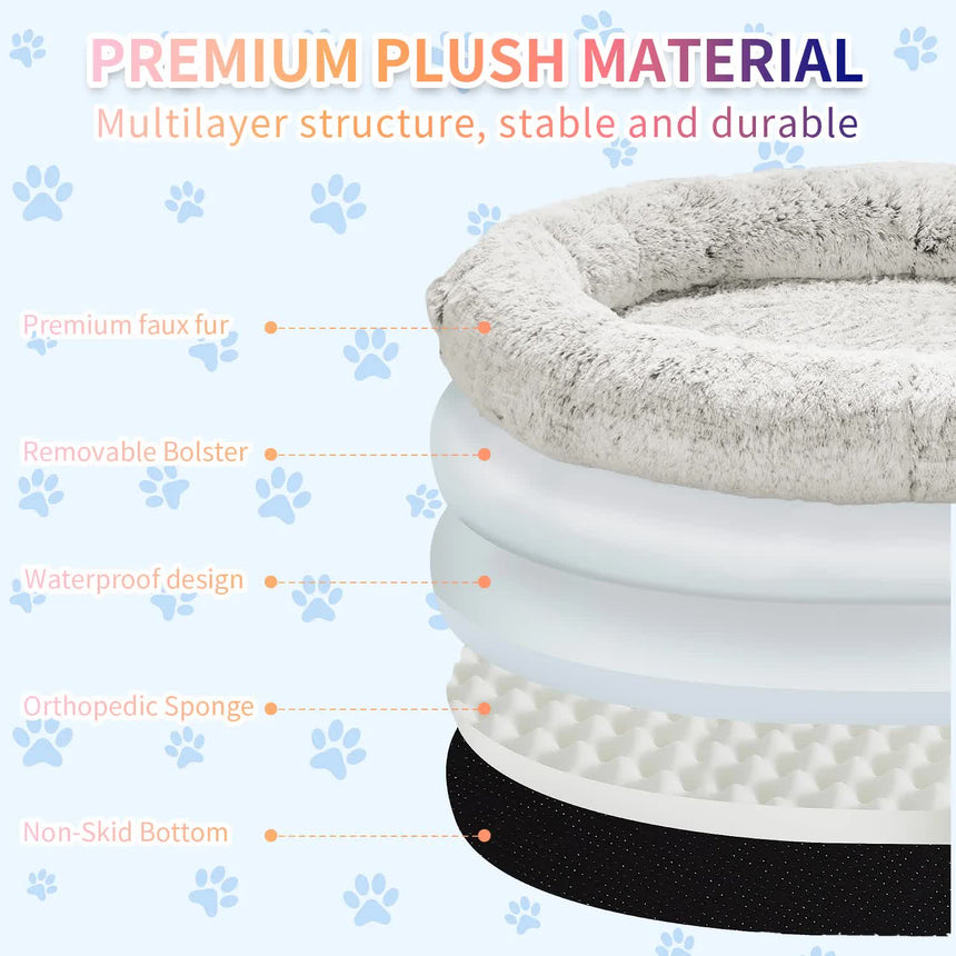 Fluffy Donut-Shaped Pet Bed- Soft, Cozy, and Anti-Anxiety for Dogs and Cats, Machine Washable  Light Brown Size:L 90*65*20cm