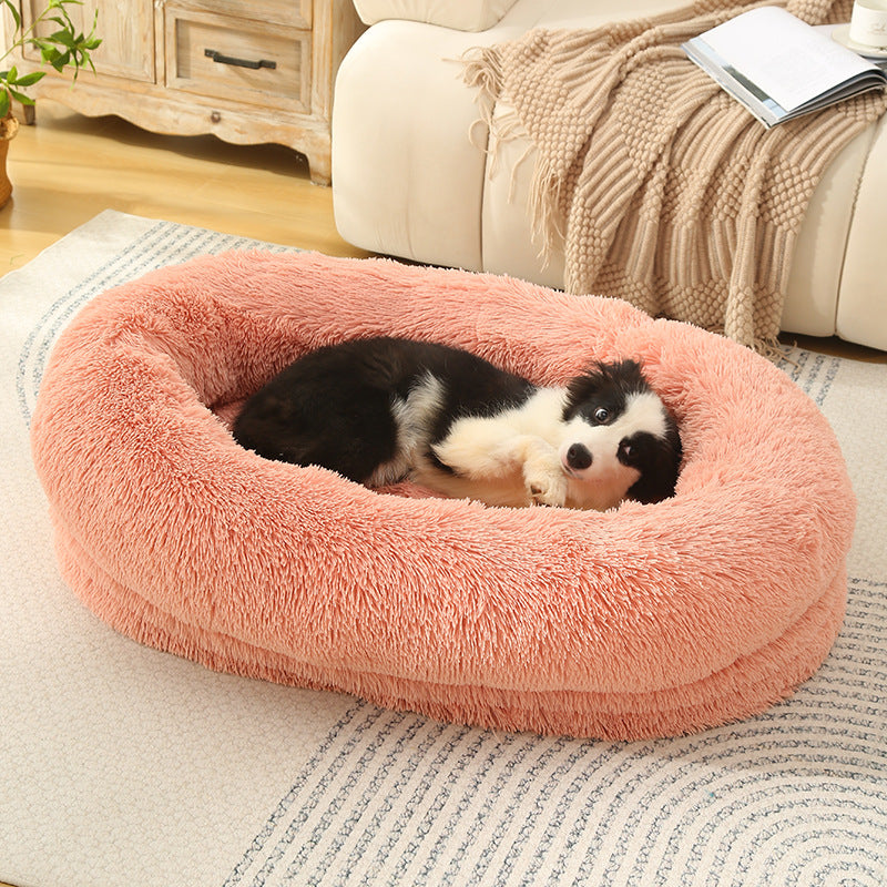 Fluffy Donut-Shaped Pet Bed- Soft, Cozy, and Anti-Anxiety for Dogs and Cats, Machine Washable  blush pink Size:S 60*15*18cm