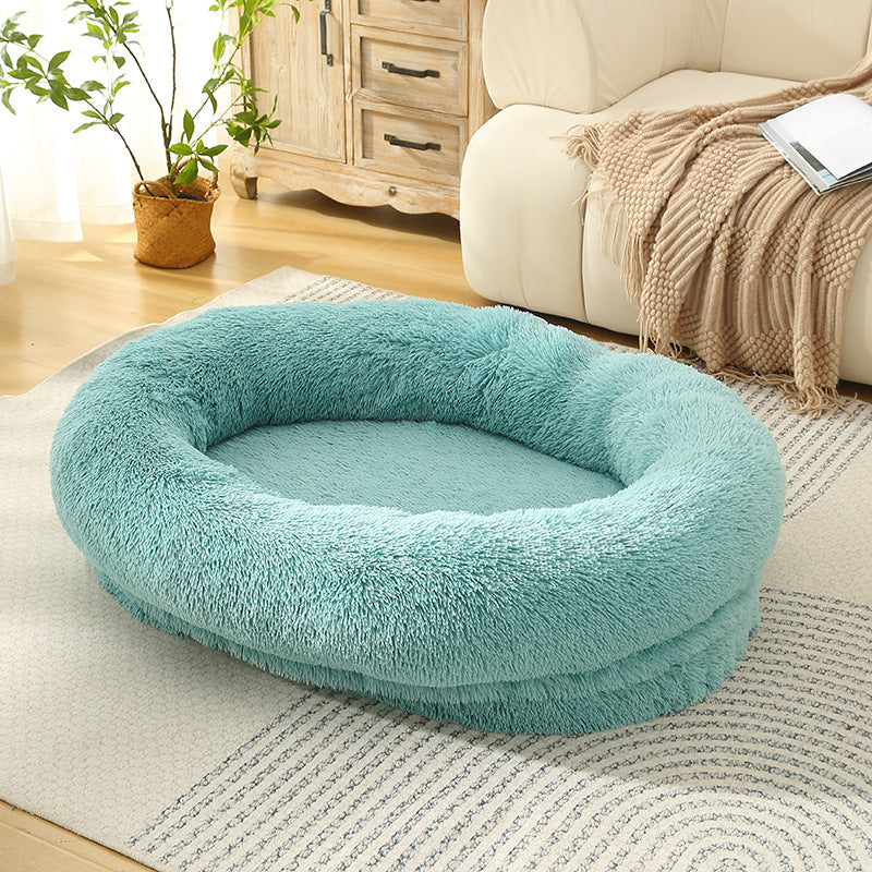 Fluffy Donut-Shaped Pet Bed- Soft, Cozy, and Anti-Anxiety for Dogs and Cats, Machine Washable  Emerald Green Size:S 60*15*18cm