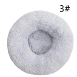 Calming Donut Pet Bed -Soft Faux Fur, Anti-Anxiety Fluffy Round Bed for Cats and Small Dogs (Light Gray)50cm