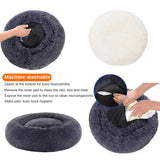 Calming Donut Pet Bed -Soft Faux Fur, Anti-Anxiety Fluffy Round Bed for Cats and Small Dogs (Beige Brown)40cm