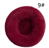 Calming Donut Pet Bed -Soft Faux Fur, Anti-Anxiety Fluffy Round Bed for Cats and Small Dogs (Wine Red)40cm