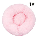 Calming Donut Pet Bed -Soft Faux Fur, Anti-Anxiety Fluffy Round Bed for Cats and Small Dogs (Light Pink)40cm