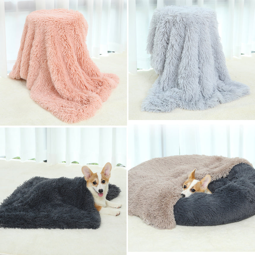 Fluffy Pet Blankets-Soft Faux Fur, Anti-Anxiety Cozy Throws for Cats and Dogs, M 80*55cm Dark Grey