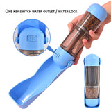 2-in-1 Portable Pet Water and Food Bottle - Leak-Proof Design with Water Lock and Easy Dispenser,300ml Water+200ml food feeder Blue Colour