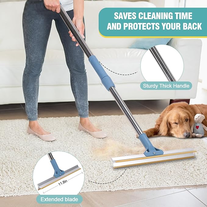 Pet Hair Remover Floor Squeegee with Extendable Handle ,Effective Fur and Hair Sweeper for Hard Floors