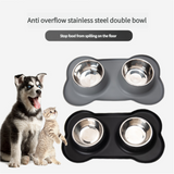 Non-Slip Stainless Steel Double Pet Bowl Set with Spill-Resistant Silicone Mat 45*27cm Grey