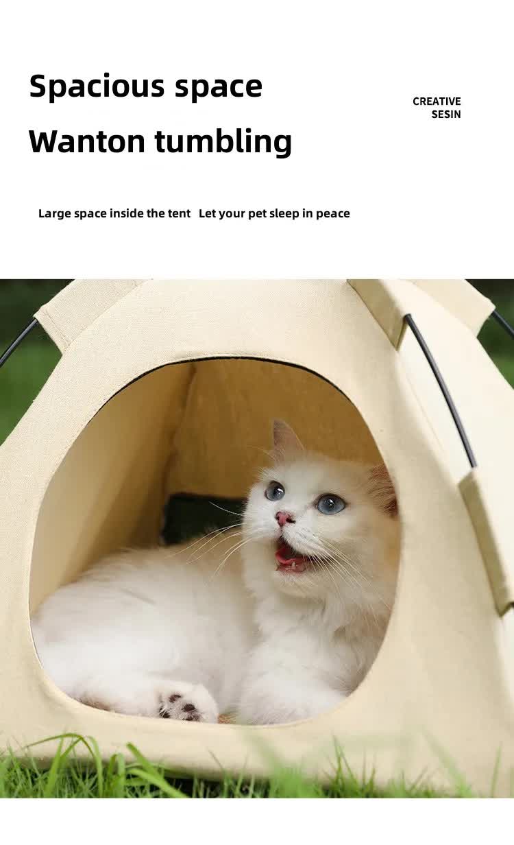 Outdoor Cat House,Pet Tent -Windproof and Dustproof Shelter for Small Pets, Apricot, Size: M  40*40*37cm