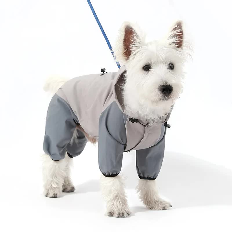 Waterproof Dog Raincoat with Hidden Leash Hole - Windproof and Comfortable for Outdoor Walks, Size:M (Back Length 25cm/9.84in, Bra 38cm/14.96in) Grey