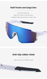 Ink Dot White Frame Blue Mirrored Sports Sunglasses | UV400 Protection & Lightweight Design